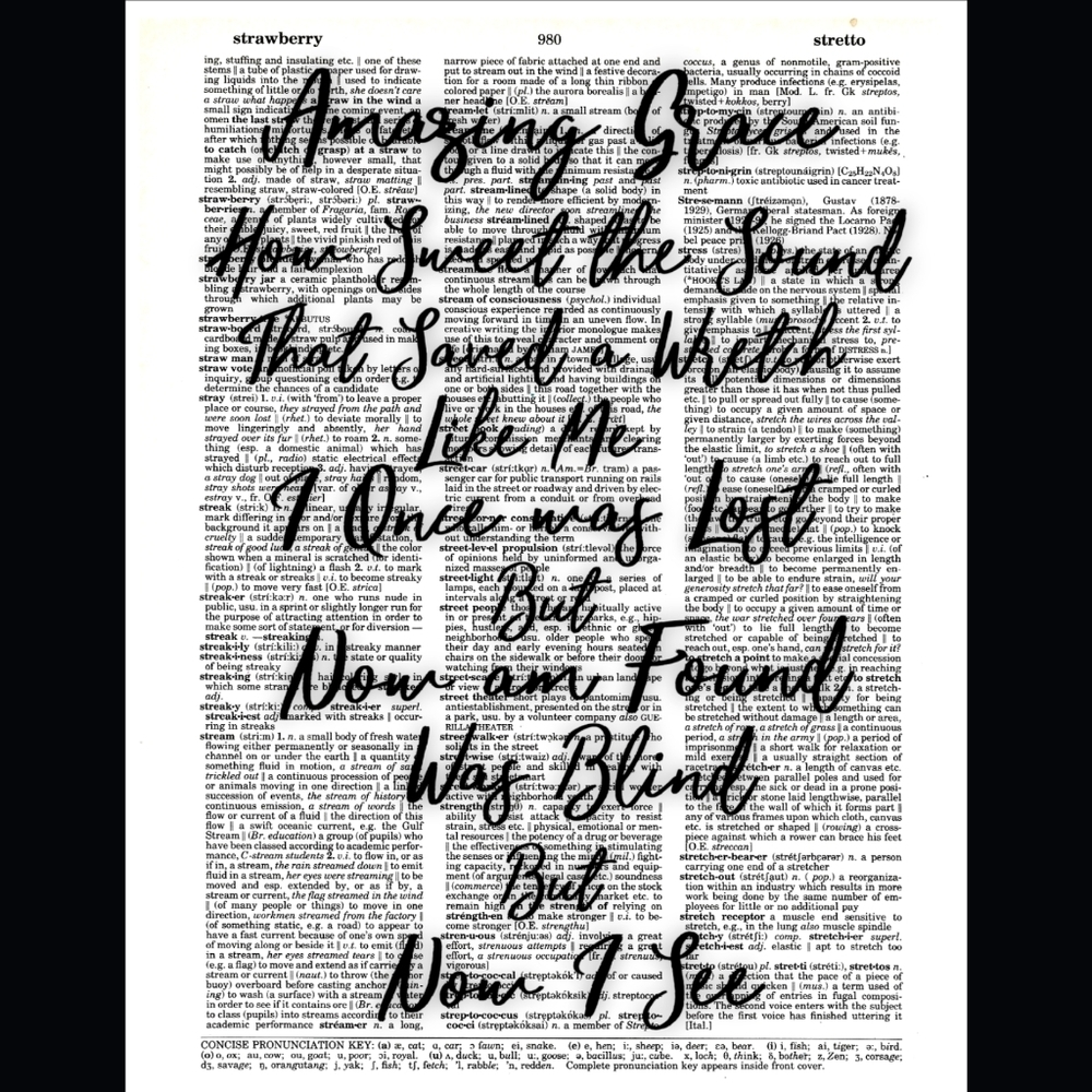 Amazing Grace Religious Song Lyric Dictionary Art Print